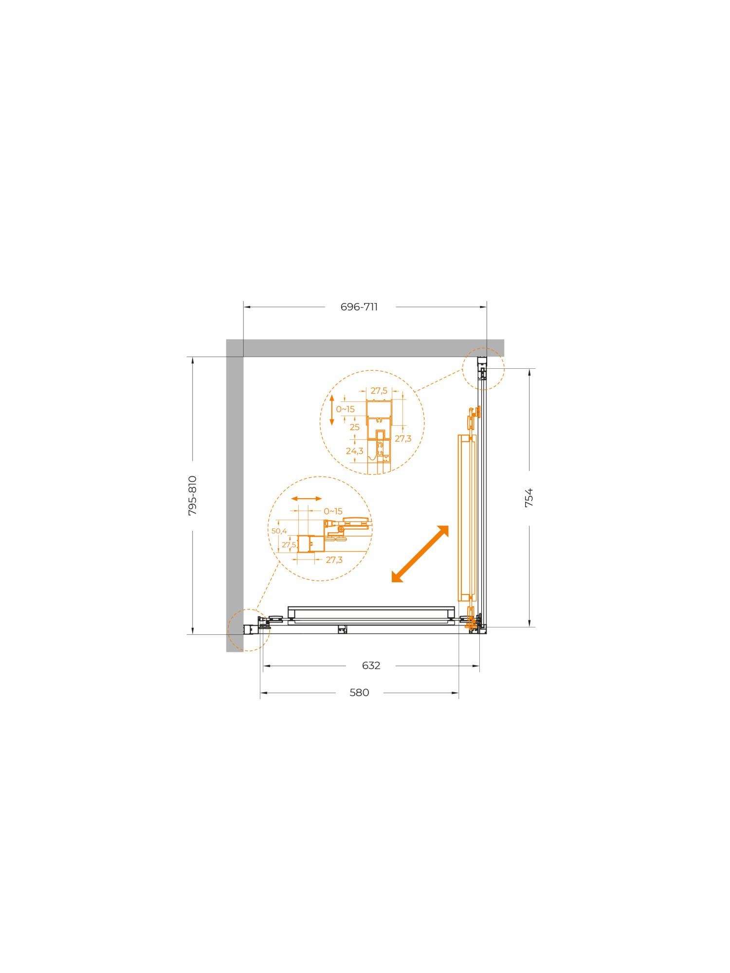 Душевой угол Cezares Lux LUX-AH-FS-1-70/80-C-GM прямоугольный 70x80 стекла прозрачные, профиль оружейная сталь