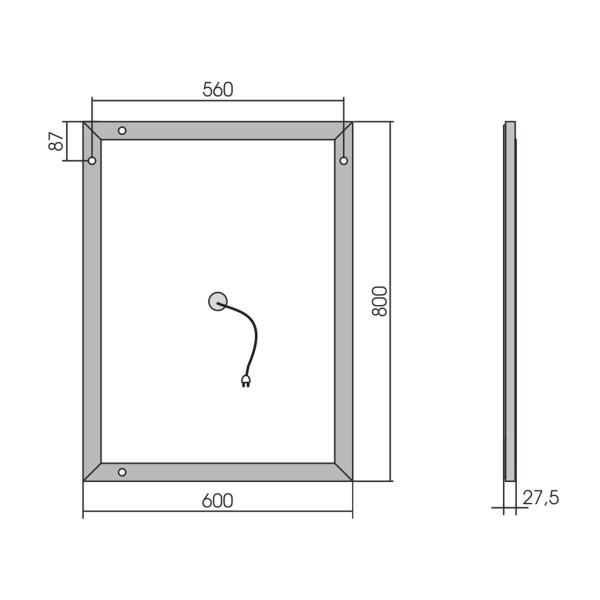 Зеркало для ванной комнаты Vincea  VLM-2B600 60x80 с подсветкой