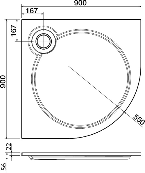 Душевой поддон низкий Cezares Tray TRAY-S-R-90-550-56-W четверть круга литьевой мрамор 90x90 белый