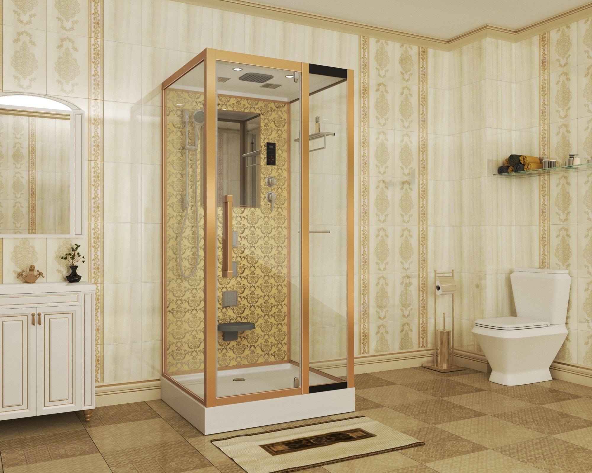 Душевая кабина с крышей Niagara Luxe 7714G прямоугольная   стекла , профиль золото