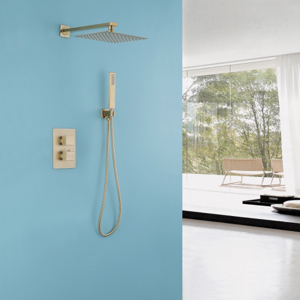 Душевая система со смесителем Abber Daheim AF8251G монтаж встраиваемая  в стену без термостата матовое золото