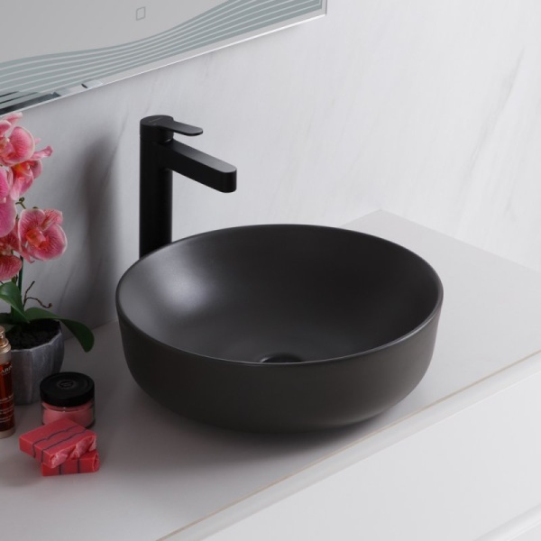 Раковина накладная круглая BelBagno  BB1315-H311 фаянс цвет серый матовый