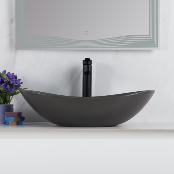 Раковина накладная овальная BelBagno  BB1404-H311 фаянс цвет серый матовый