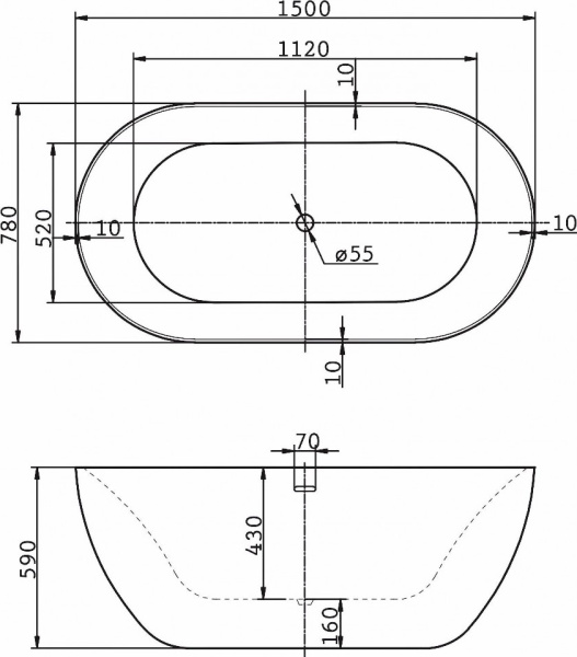 Акриловая ванна BelBagno  BB27 150x78