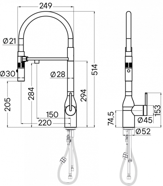 Смеситель для кухни Paulmark MAGNETO ONE Ma213188-GM с подключением к фильтру вороненая сталь