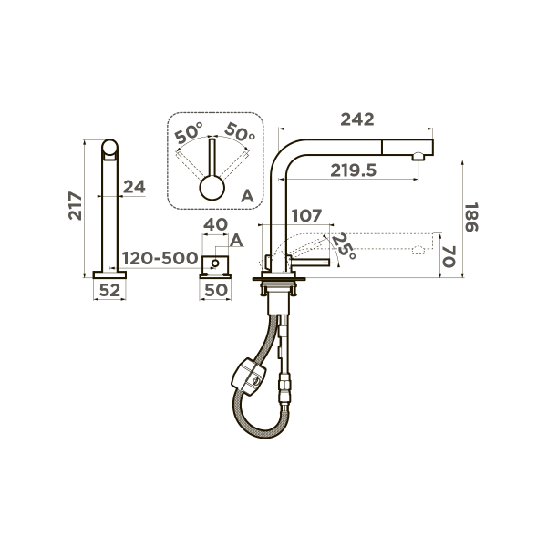 Смеситель для кухни Omoikiri Nara-S 4994485 без подключения к фильтру светлое золото