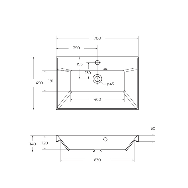 Раковина мебельная прямоугольная BelBagno  BB700/450-LV-MR-AST литьевой мрамор цвет белый