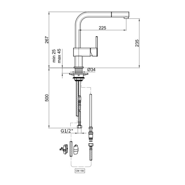 Смеситель для кухни Webert Dado DA940302015 без подключения к фильтру хром