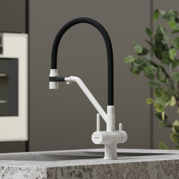 Смеситель для кухни Sancos Dora SC4003GR с подключением к фильтру белый гранит