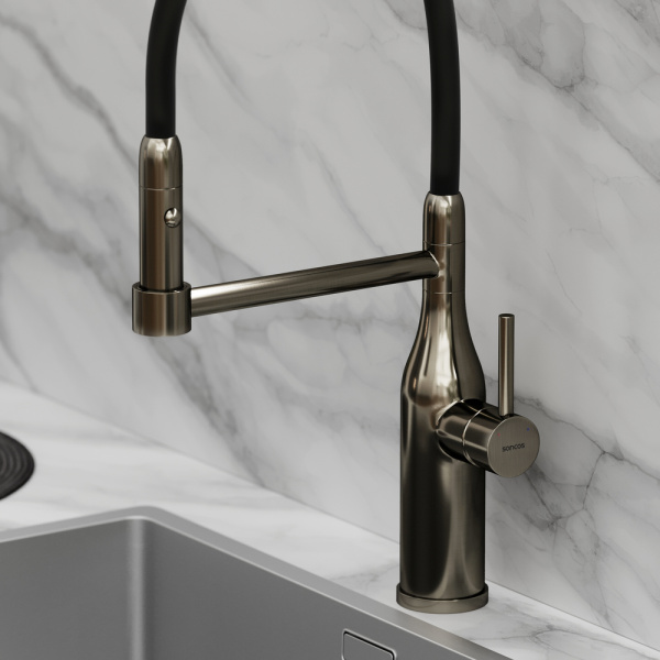 Смеситель для кухни Sancos Pride SC4011GG без подключения к фильтру вороненая сталь/черный