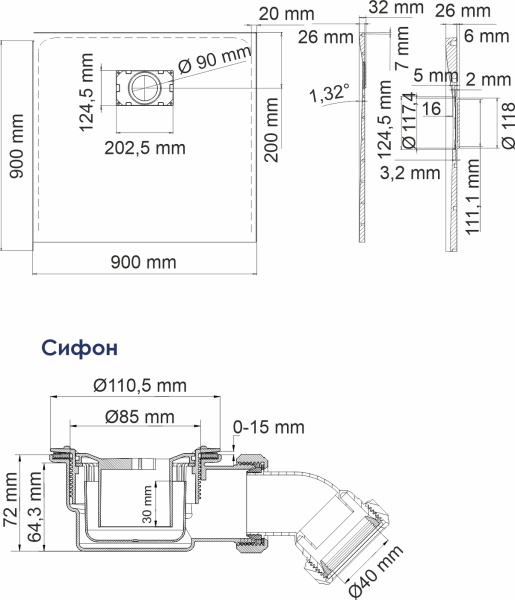 Душевой поддон низкий Wasserkraft Main 41T03 квадратный стеклопластик 90x90 белый