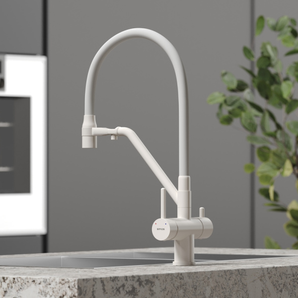 Смеситель для кухни Sancos Dora SC4003MW с подключением к фильтру матовый белый