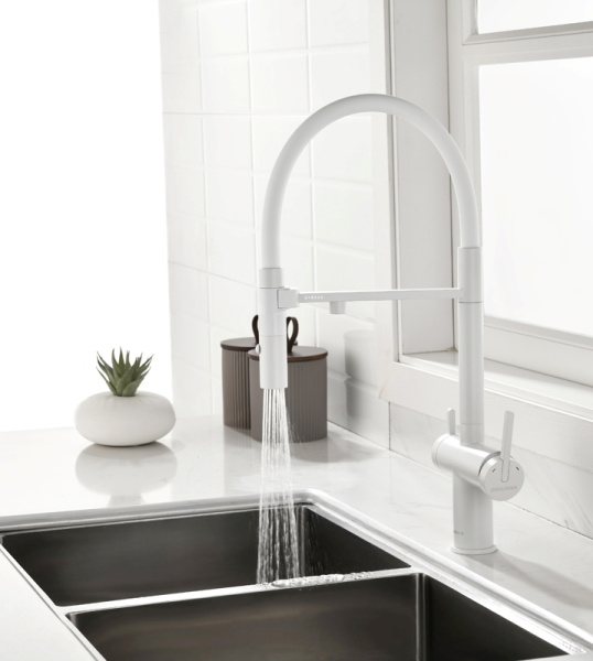 Смеситель для кухни Paulmark Gravity Gr213888-WH с подключением к фильтру белый матовый