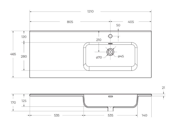 Раковина мебельная прямоугольная BelBagno  BB1200ETL-R фаянс цвет белый