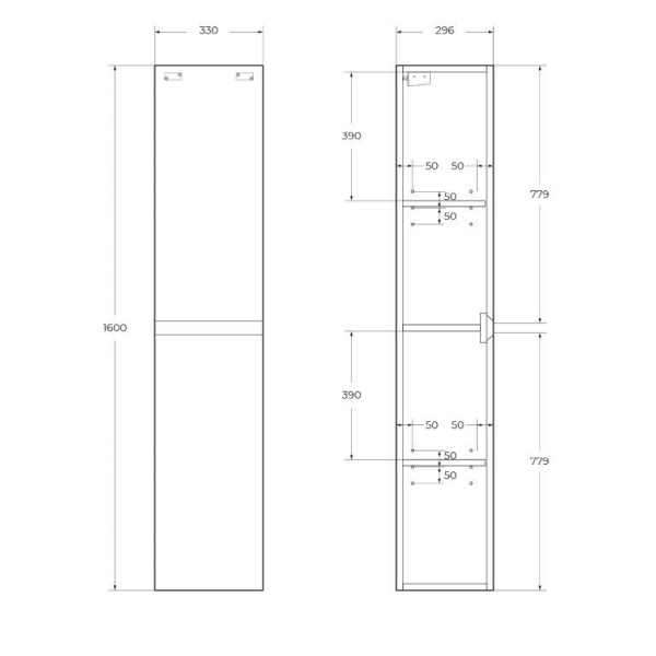 Шкаф-пенал настенный BelBagno Kraft KRAFT-1600-2A-SC-RNN-R правый цвет Rovere Nebrasca Nature