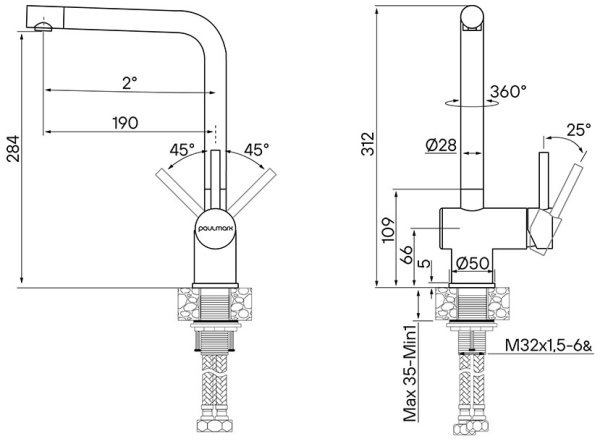 Смеситель для кухни Paulmark Spring Sp212067-GM без подключения к фильтру воронёная сталь