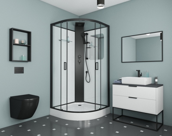 Душевая кабина без крыши Grossman Elegans GR250 четверть круга  100x100 стекла прозрачные, профиль черный