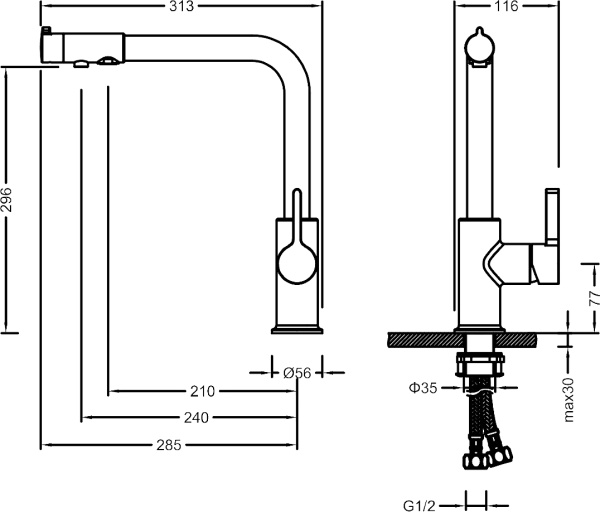 Смеситель для кухни Timo Hette 1026/03F с подключением к фильтру черный