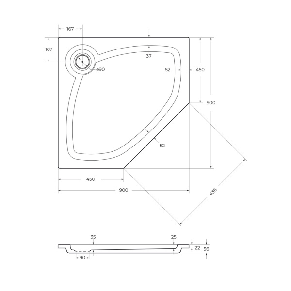 Душевой поддон низкий Cezares Tray TRAY-S-P-90-56-W пятиугольный литьевой мрамор 90x90 белый