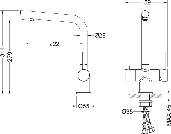 Смеситель для кухни Timo Saona 2396/17F с подключением к фильтру матовое золото
