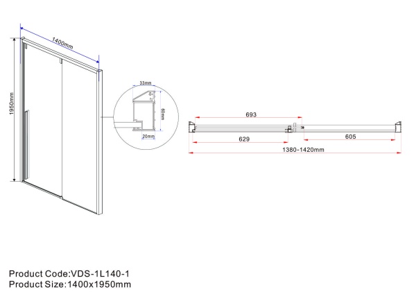 Душевая дверь Vincea Lugano VDS-1L140CLB-1 140 см стекла прозрачные, профиль черный