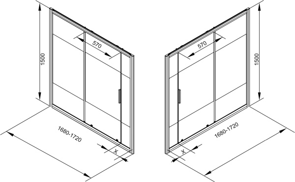 Шторка для ванны раздвижная  Aquanet Practic AE10-B-170H150U-CP 172 см, стекла прозрачные тонированные, профиль хром