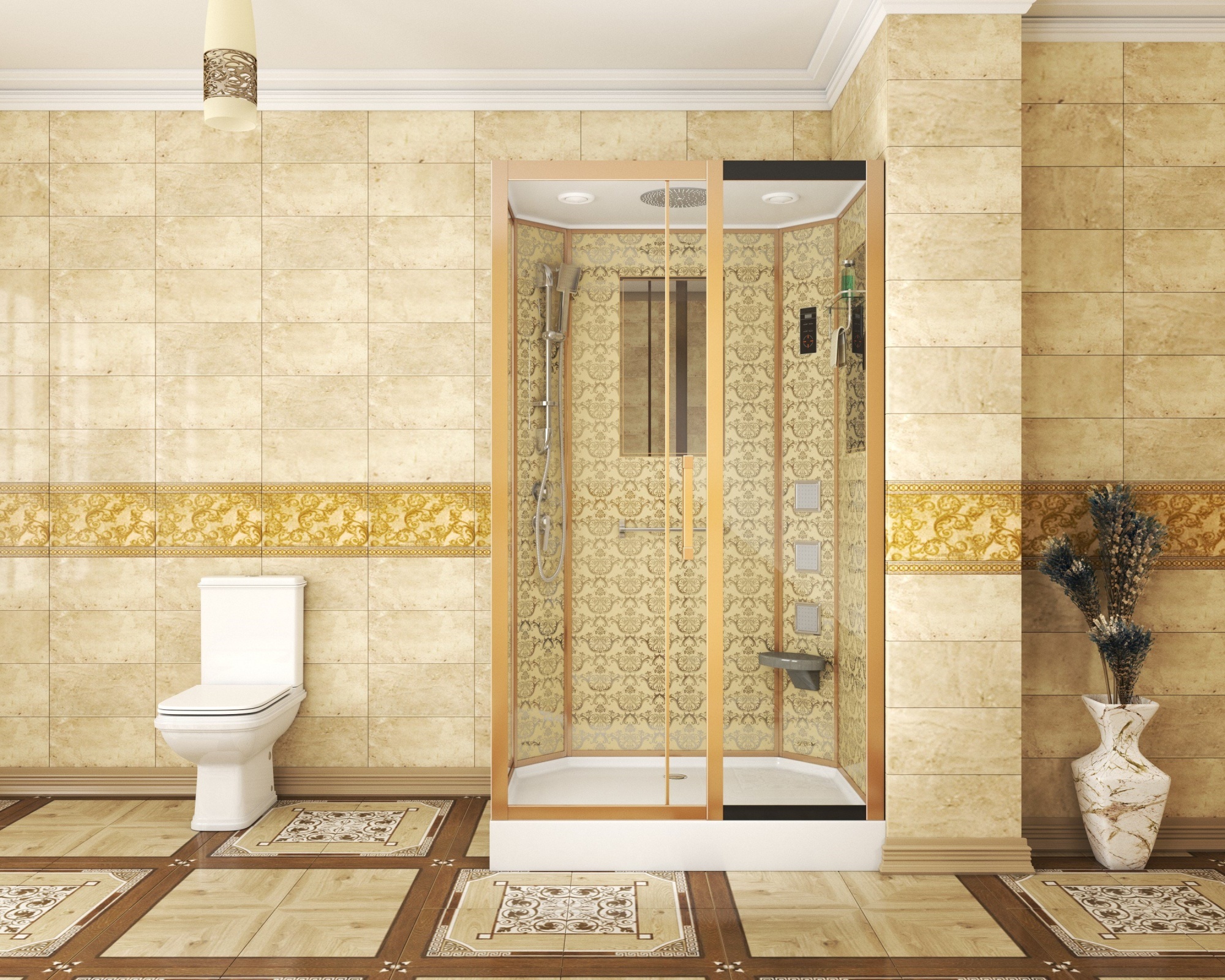 Душевая кабина с крышей Niagara Luxe 7711GR прямоугольная   стекла , профиль золото