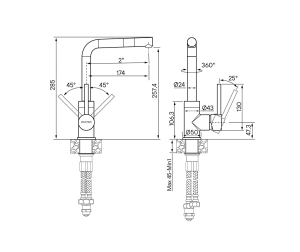 Смеситель для кухни Paulmark Honner Ho212018-401TB без подключения к фильтру антрацит