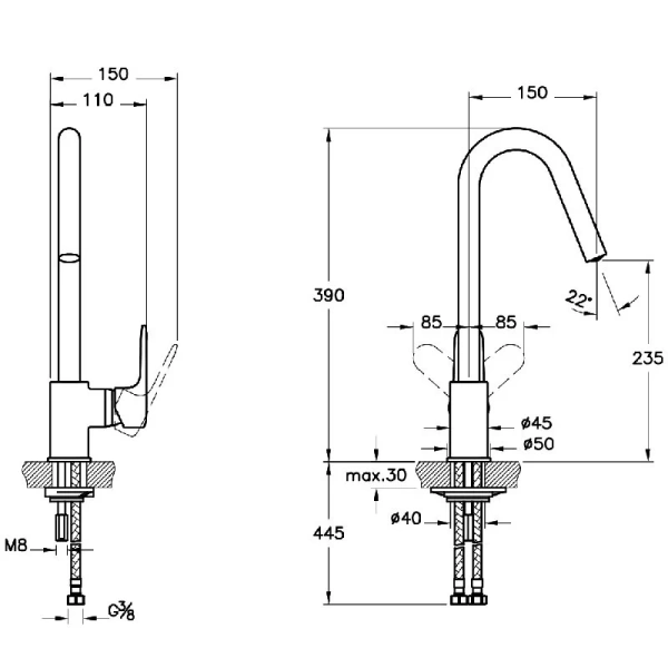 Смеситель для кухни VitrA Root Round A4274234EXP без подключения к фильтру никель