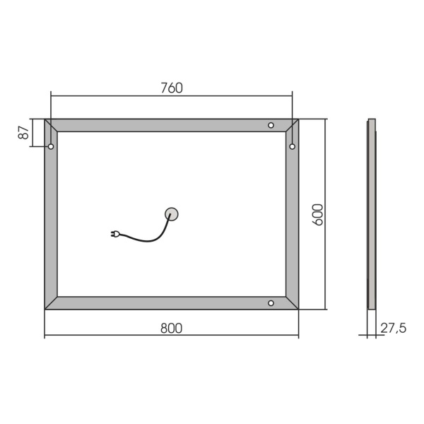 Зеркало для ванной комнаты Vincea  VLM-2B800 80x60 с подсветкой