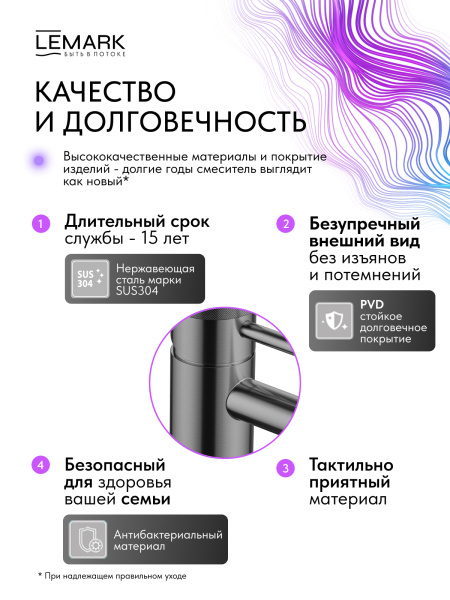 Смеситель для раковины Lemark Zenith LMF-1612S-BRGMN графит