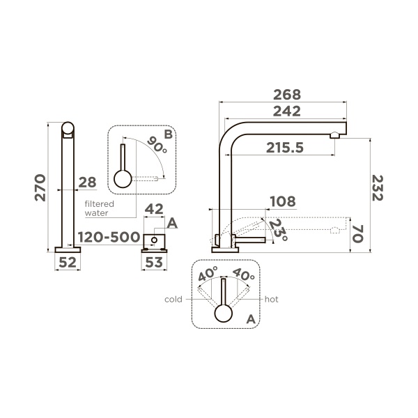 Смеситель для кухни Omoikiri Nara 2 Plus 4994368 с подключением к фильтру нержавеющая сталь