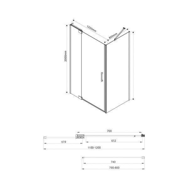 Душевой угол Vincea Extra VSR-1E111280CL прямоугольный 110/120x80 стекла прозрачные, профиль хром