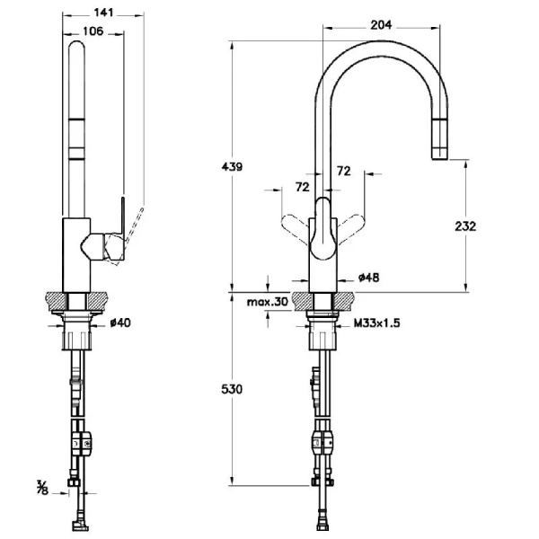 Смеситель для кухни VitrA Masterline A42153EXP без подключения к фильтру хром