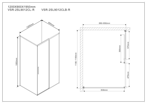 Душевой угол Vincea VSR-2SL9012CLB-R 90x120