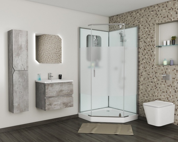 Душевая кабина без крыши Grossman  GR170D пятиугольная  100x100 стекла прозрачные с узором, профиль хром