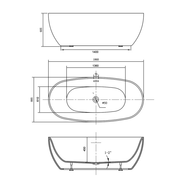 Акриловая ванна Vincea  VBT-405-1860 185x90
