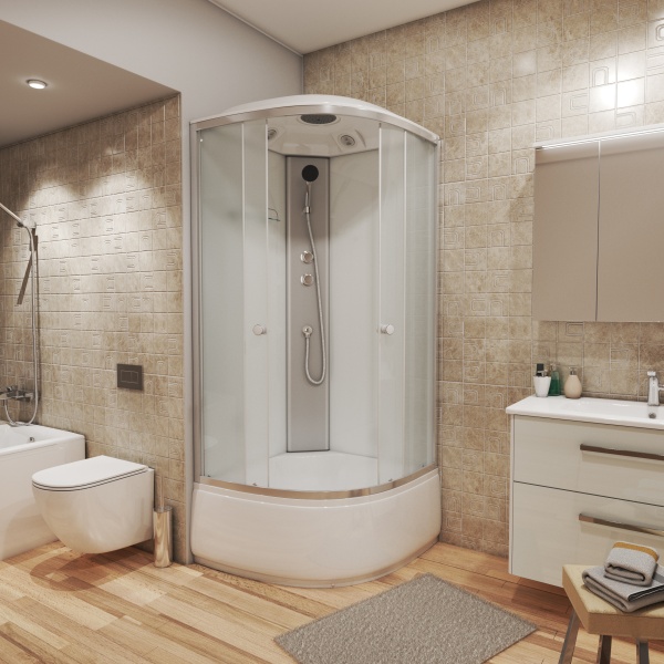 Душевая кабина с крышей Niagara Eco NG-7308-14 четверть круга  90x90 стекла матовые, профиль матовый хром