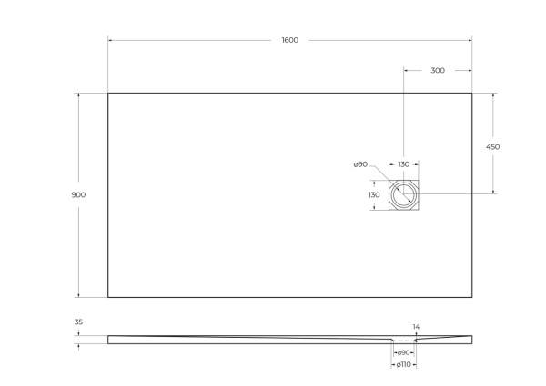 Душевой поддон низкий BelBagno Uno TRAY-MR-UNO-AH-160/90-35-W-BO прямоугольный литьевой мрамор 160x90 белый
