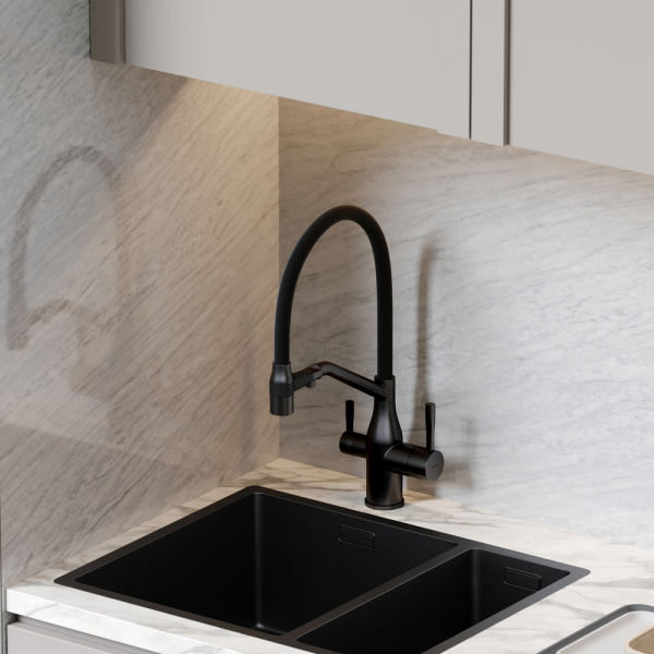 Смеситель для кухни Sancos Orta SC4008MB с подключением к фильтру матовый черный/черный
