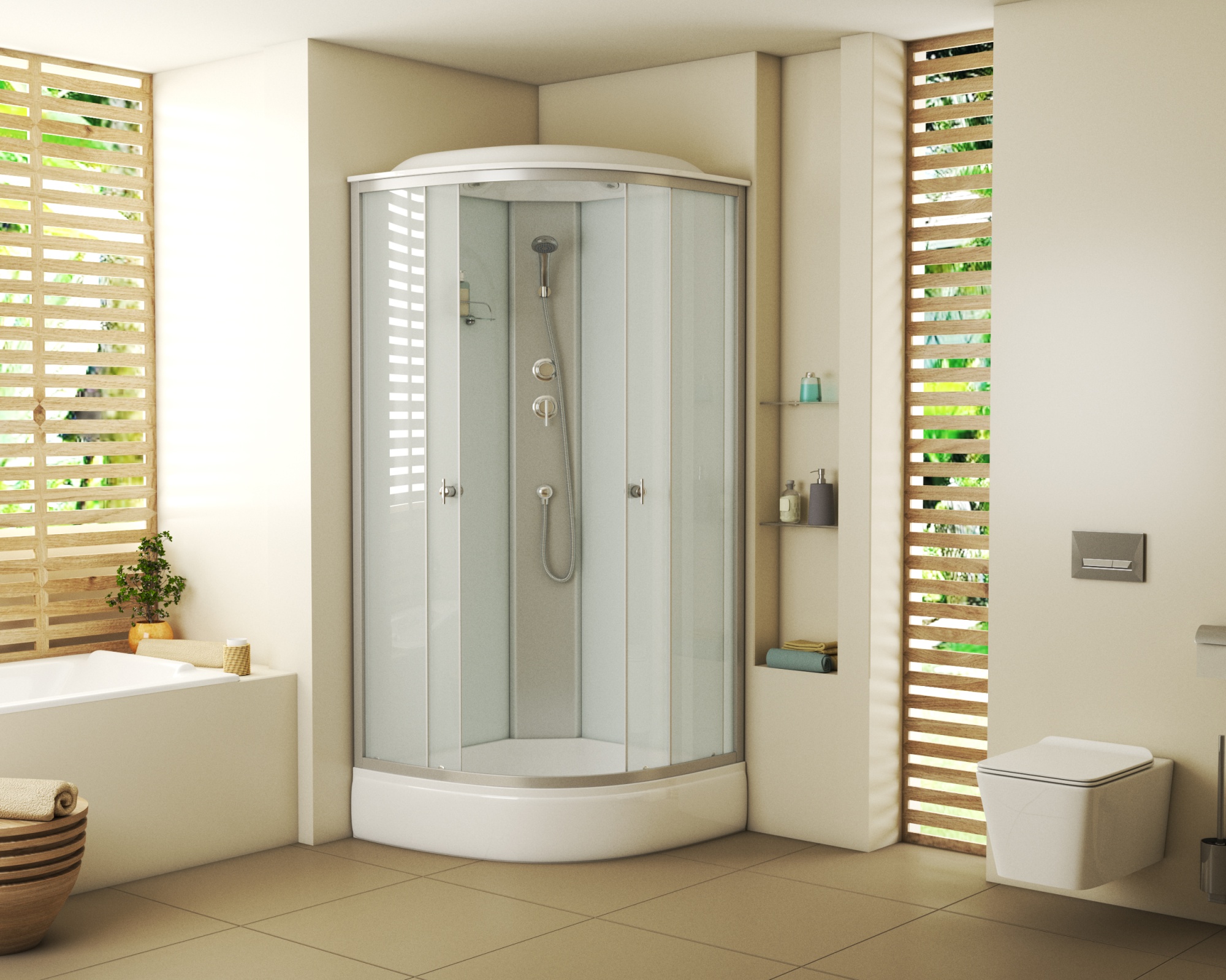 Душевая кабина с крышей Niagara Eco NG-3304-14 четверть круга  90x90 стекла матовые, профиль матовый хром