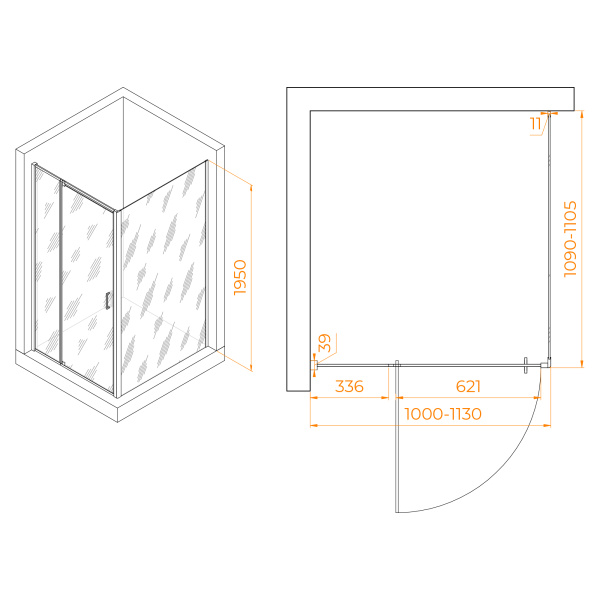 Душевой угол RGW Passage PA-078 350807801-11 прямоугольный 100x110 стекла прозрачные, профиль хром