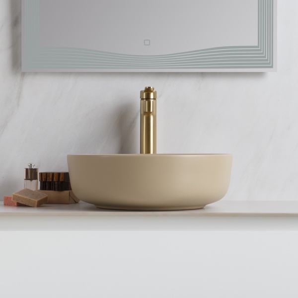 Раковина накладная круглая BelBagno  BB1315-H316 фаянс цвет бежевый матовый