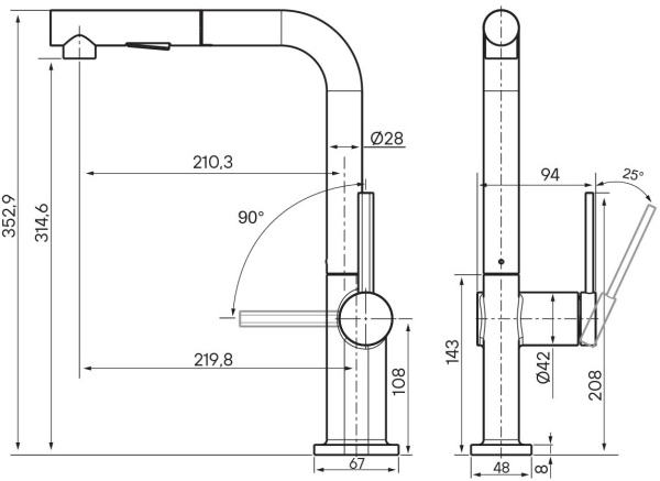 Смеситель для кухни Paulmark Neo Ne214419-401 без подключения к фильтру антрацит