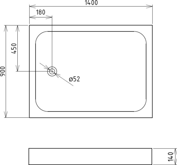 Душевой поддон низкий Gemy  ST14 прямоугольный акрил 140x90 белый