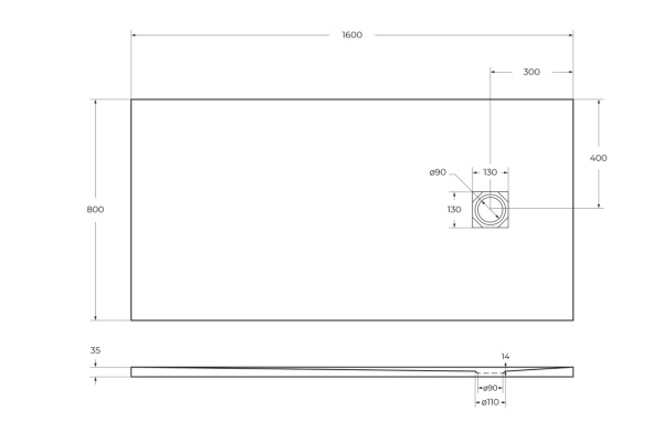Душевой поддон низкий BelBagno Uno TRAY-MR-UNO-AH-160/80-35-W-CR прямоугольный литьевой мрамор 160x80 белый