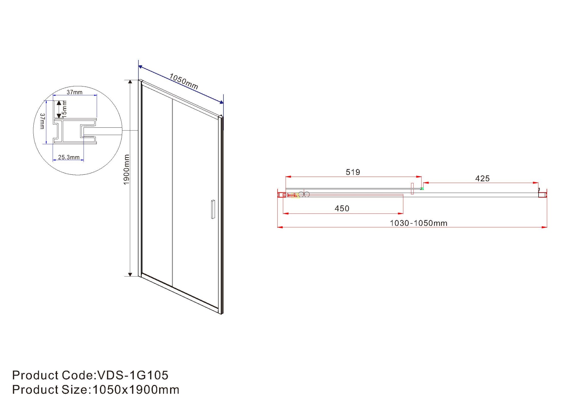 Душевая дверь Vincea Garda VDS-1G105CL 105 см стекла прозрачные, профиль хром