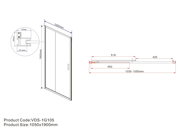 Душевая дверь Vincea Garda VDS-1G105CL 105 см стекла прозрачные, профиль хром