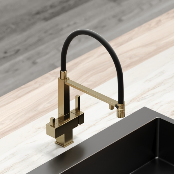Смеситель для кухни Sancos Moro SC4006BG с подключением к фильтру брашированное золото/черный
