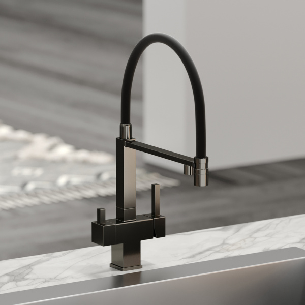 Смеситель для кухни Sancos Moro SC4006GG с подключением к фильтру вороненая сталь/черный